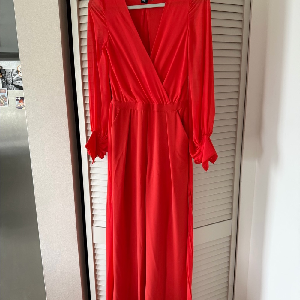 Marciano Vibrant Red Long Sleeve jumpsuit. GORGEOUS FABRIC